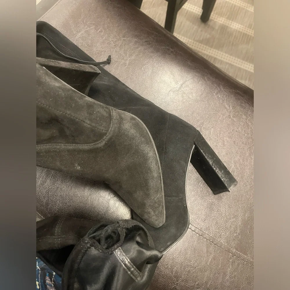 Stuart Weitzman Highland Black Suede leather thigh high Heel Boots sz 9